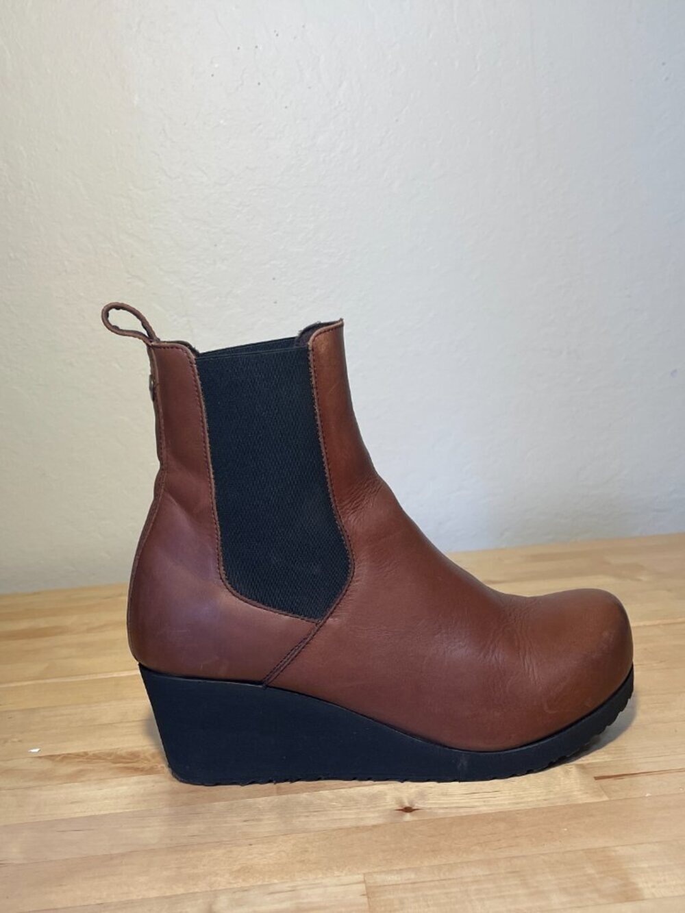 Papillio by Birkenstock Ebba Slip-On Leather Ankle Boots Cork Wedge Booties